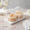 Caja cup cake 2 unidades, para muffins, con caja plastica transparente y bases de color blanco y dorado 18 x 10 x 10 cm