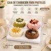Caja cup cake 4 unidades, para muffins, con caja plastica transparente y bases de color blanco y dorado 18.5 x 18 x 10 cm