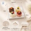 Caja cup cake 4 unidades, para muffins, con caja plastica transparente y bases de color blanco y dorado 18.5 x 18 x 10 cm
