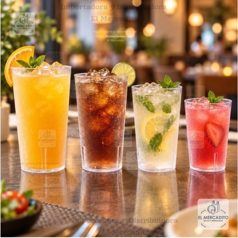 Vasos de policarbonato, semi-translucidos, en 20 oz, 16 oz, 13 oz y 9,5 oz