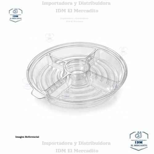 Contenedor transparente empaque con 4 divisiones circular con tapa