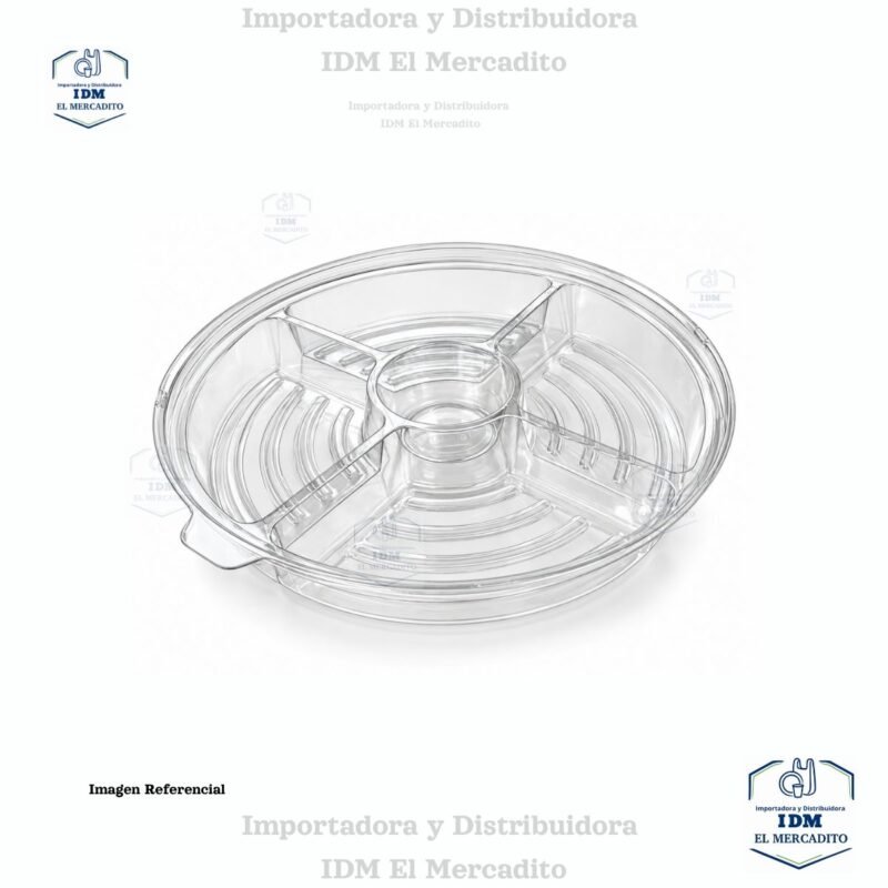 Contenedor transparente empaque con 4 divisiones circular con tapa