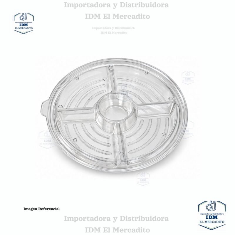 Contenedor transparente empaque con 4 divisiones circular con tapa
