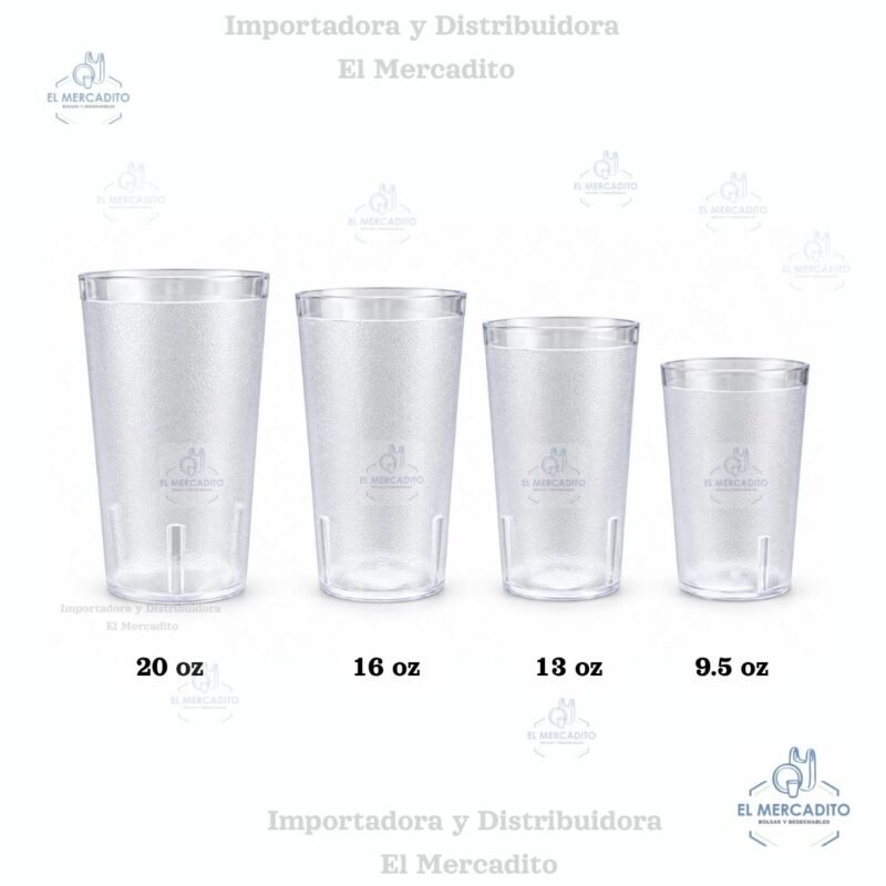 Vasos de policarbonato, semi-translucidos, en 20 oz, 16 oz, 13 oz y 9,5 oz