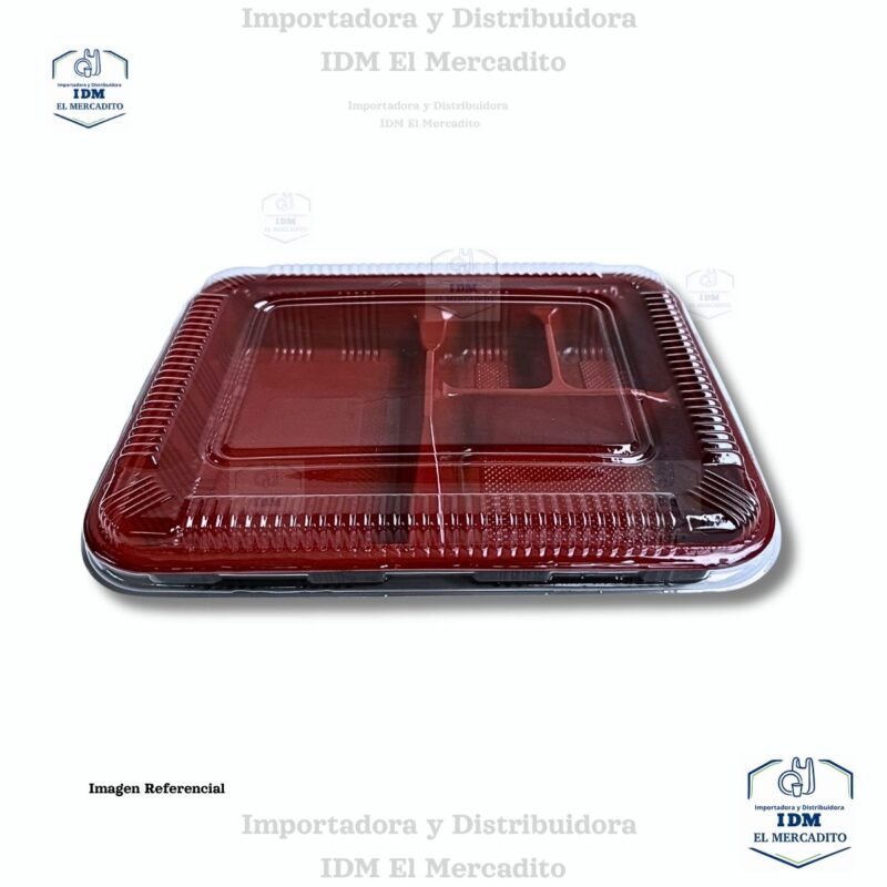 Contenedor con 4 divisiones sushi (2) Contenedor plástico con 4 divisiones, especial para sushi, Bento u otros alimentos, con tapa plástica transparente