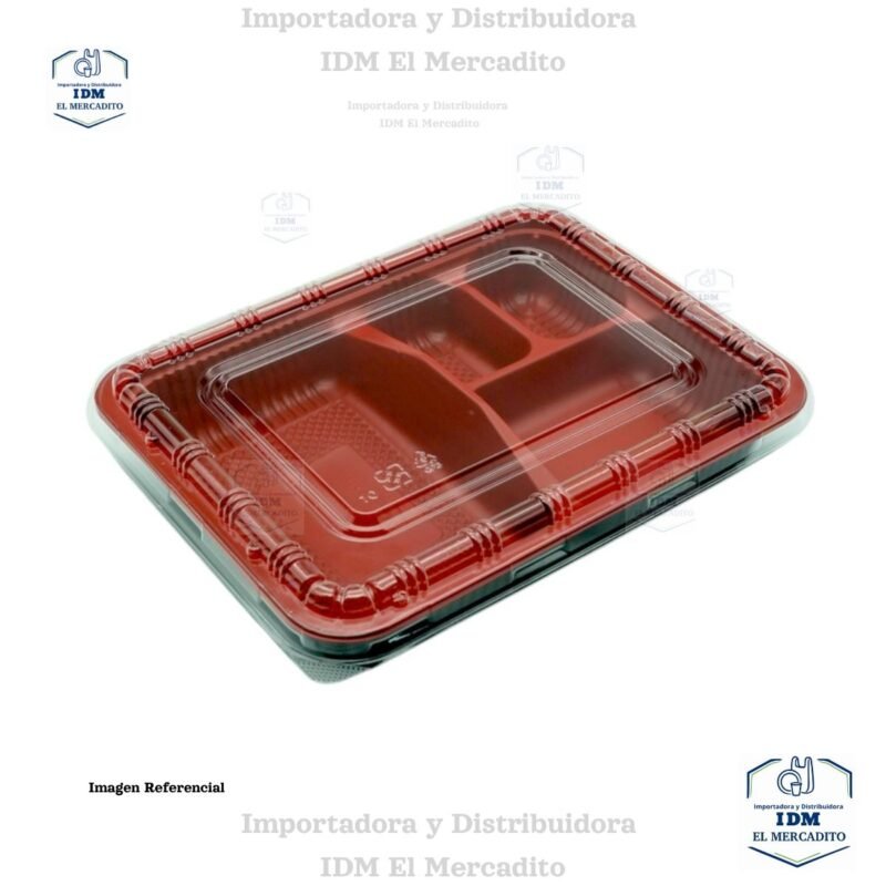 Contenedor con 4 divisiones sushi (6) Contenedor plástico con 4 divisiones, especial para sushi, Bento u otros alimentos, con tapa plástica transparente