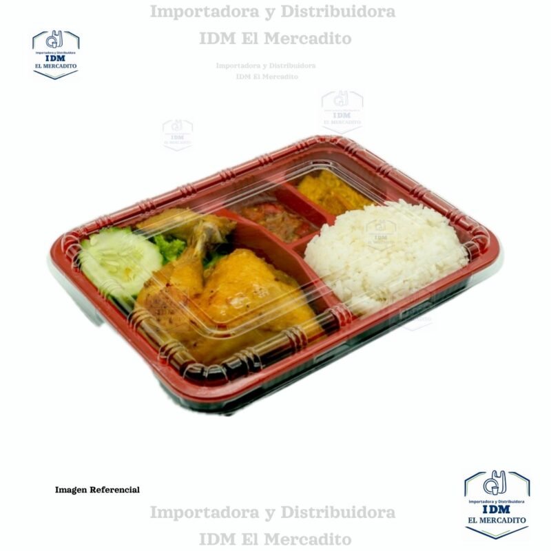 Contenedor con 4 divisiones sushi (8) Contenedor plástico con 4 divisiones, especial para sushi, Bento u otros alimentos, con tapa plástica transparente