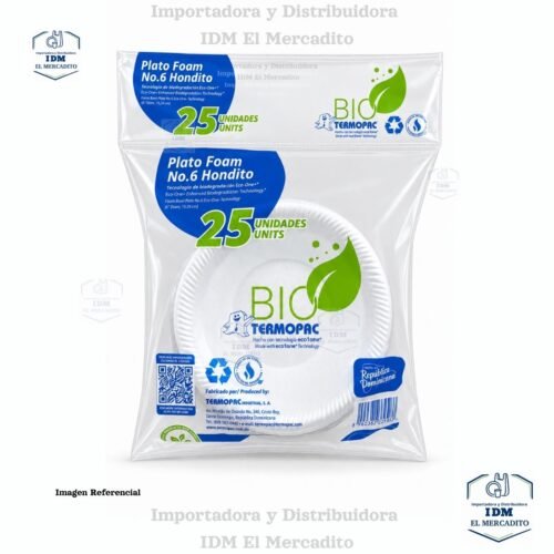 Platos Biofoam Hondo #6, en paquetes de 25 unidades