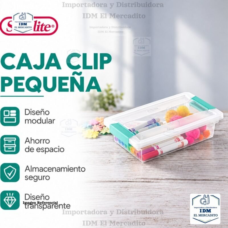 Caja organizadora Sterilite pequeña, estilo clip box, 27.9 × 16.8 × 7 cm.