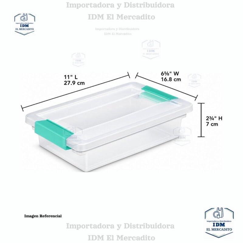Caja organizadora Sterilite pequeña, estilo clip box, 27.9 × 16.8 × 7 cm.