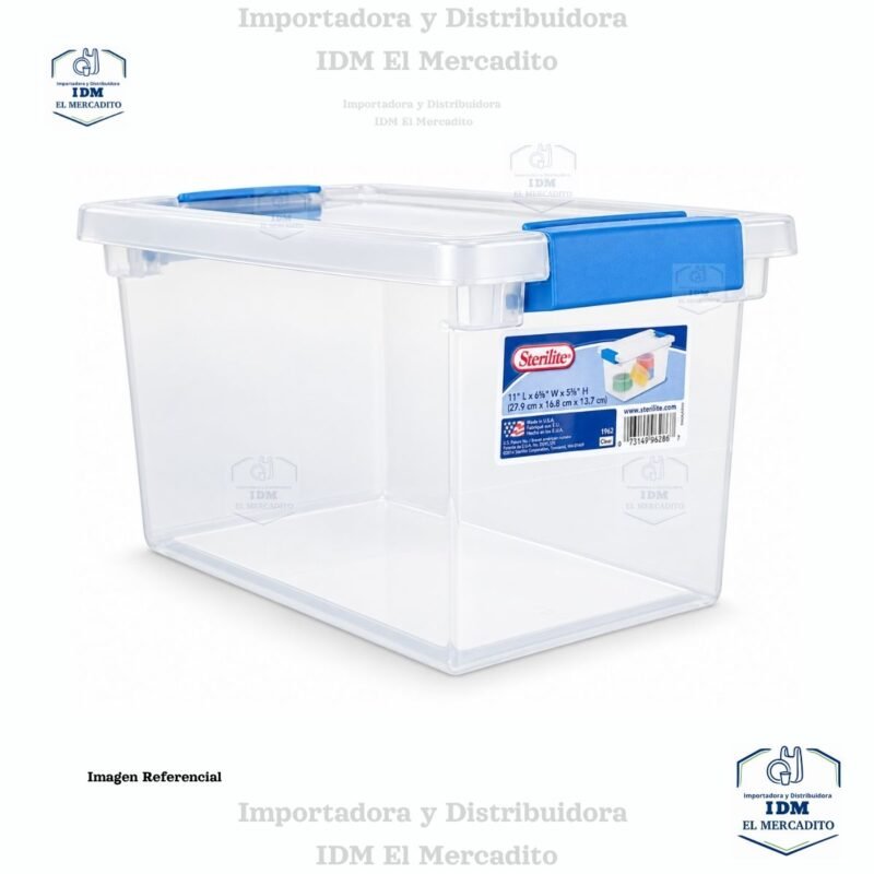 Caja organizadora Sterilite mediana, estilo clip box, 27.94 × 16.83 × 13.65 cm.
