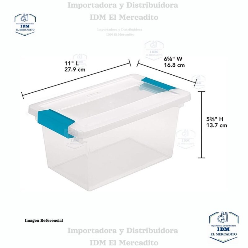Caja organizadora Sterilite mediana, estilo clip box, 27.94 × 16.83 × 13.65 cm.