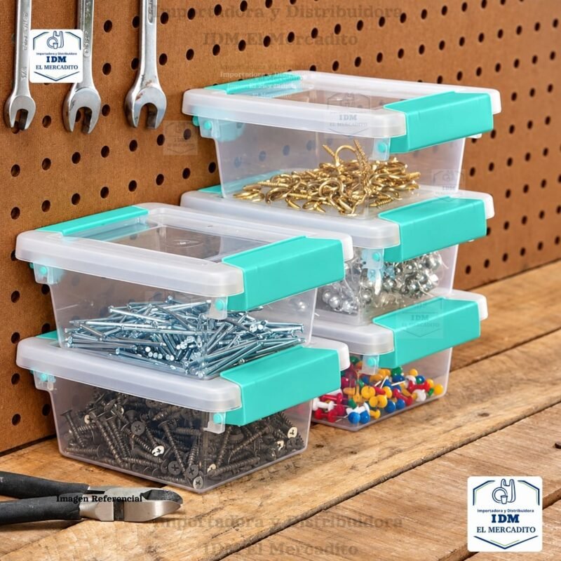 Caja organizadora Sterilite mini, estilo clip box, 16.8 × 12.7 × 7 cm.