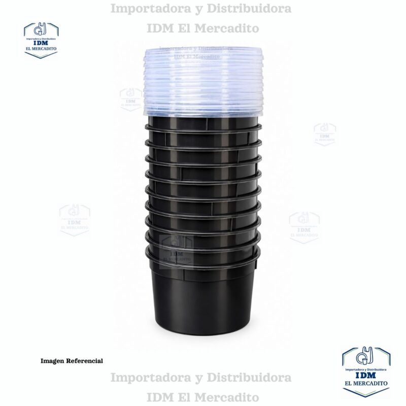 3 Envase 8 onzas de plástico duro negro, con tapa plástica semi-transparente (10 UND)