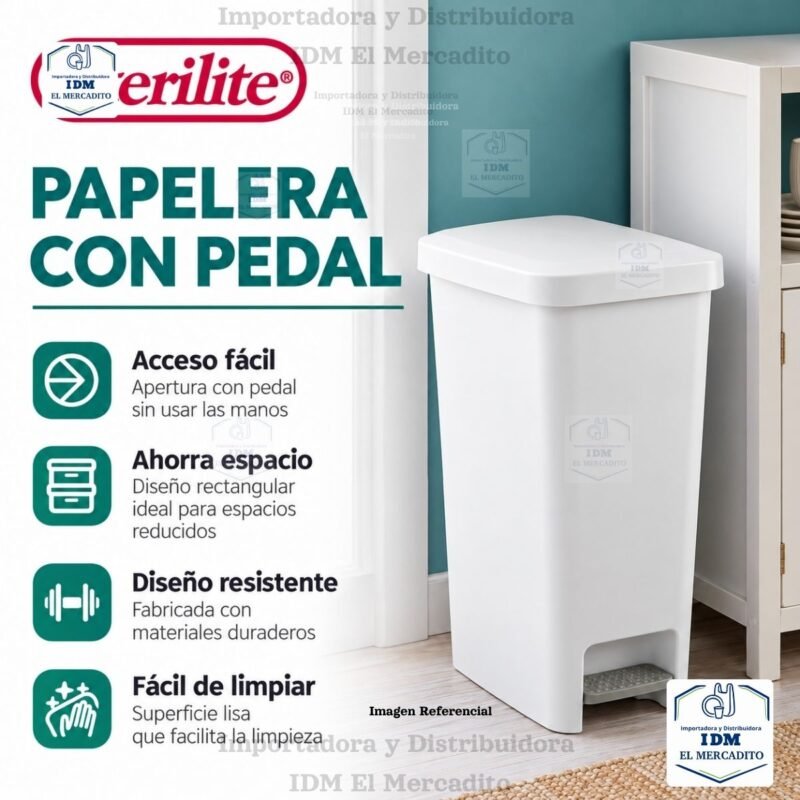 Basurero Sterilite de 11 galones (42 litros), estrecho y compacto, con pedal para apertura sin manos y tapa extragrande, color blanco.