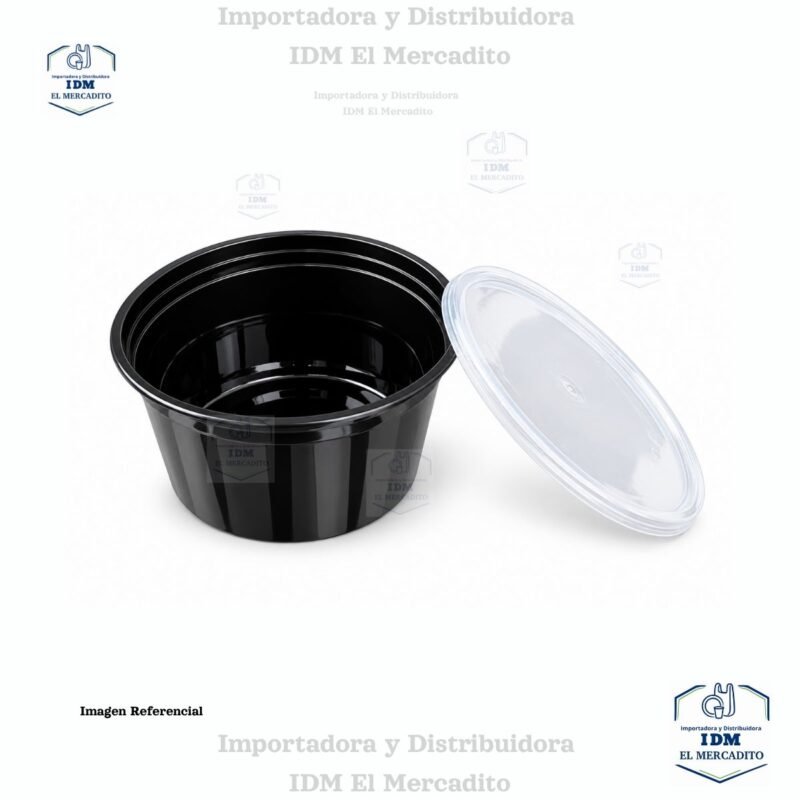 Envase entero negro plástico con tapa semi-transparente en paquetes de 10 unidades