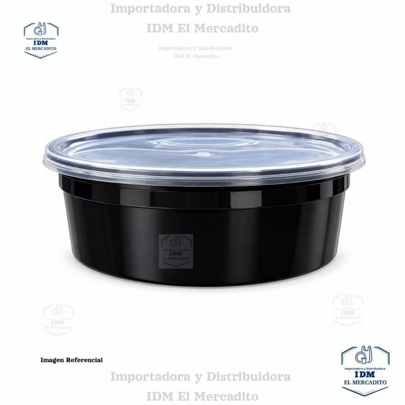 Envase medios negro plástico con tapa semi-transparente en paquetes de 10 unidades
