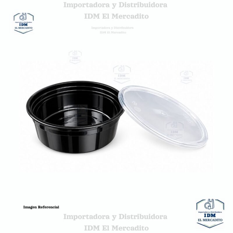 Envase medios negro plástico con tapa semi-transparente en paquetes de 10 unidades