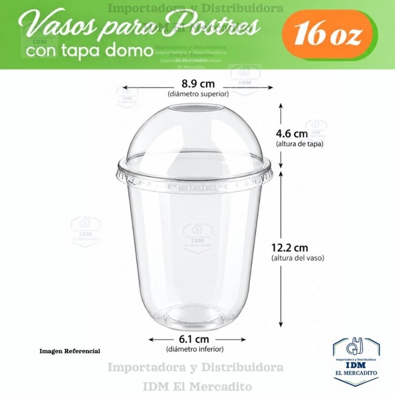Vasos tipo U con tapa domo, 16 oz en paquetes de 50 unidades